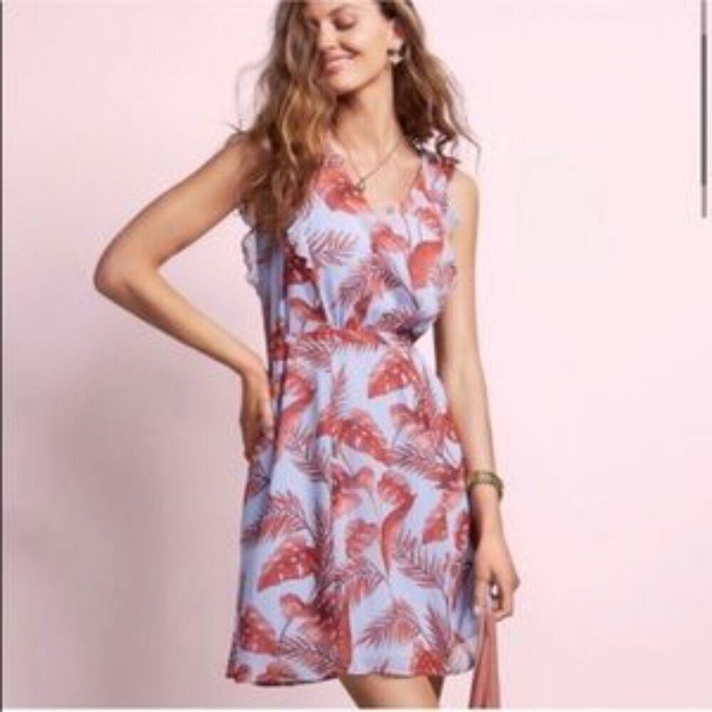 Cabi Isabel Palm Leaf Sheer Mini Dress Tropical Vacation Size M